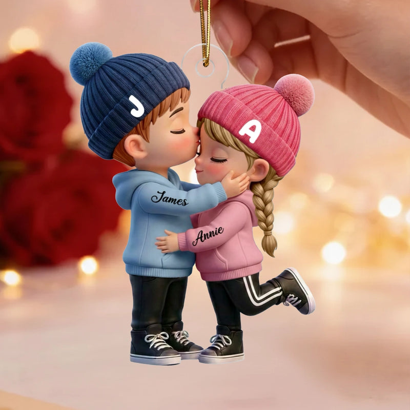 Personalized Acrylic Car Ornament, Kissing Couple Car Charm in Soft Colors, Romantic Gift for Couple