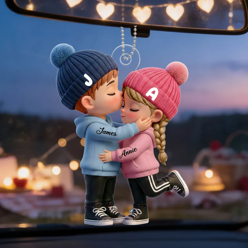 Personalized Acrylic Car Ornament, Kissing Couple Car Charm in Soft Colors, Romantic Gift for Couple