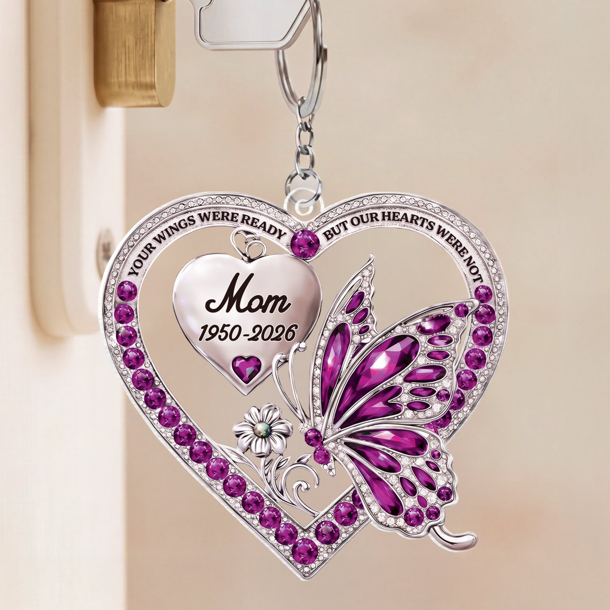 Personalized Your Wings Were Ready Acrylic Keychain - Memorial Gifts for Loss of Mom/Dad