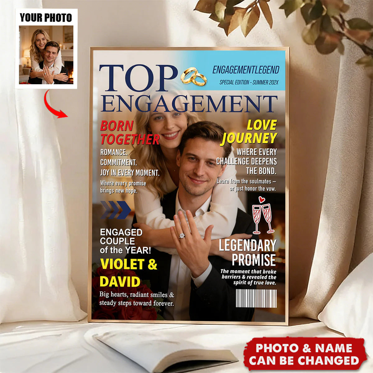 Personalized Engagement Magazine Cover Poster - Gift For Couple