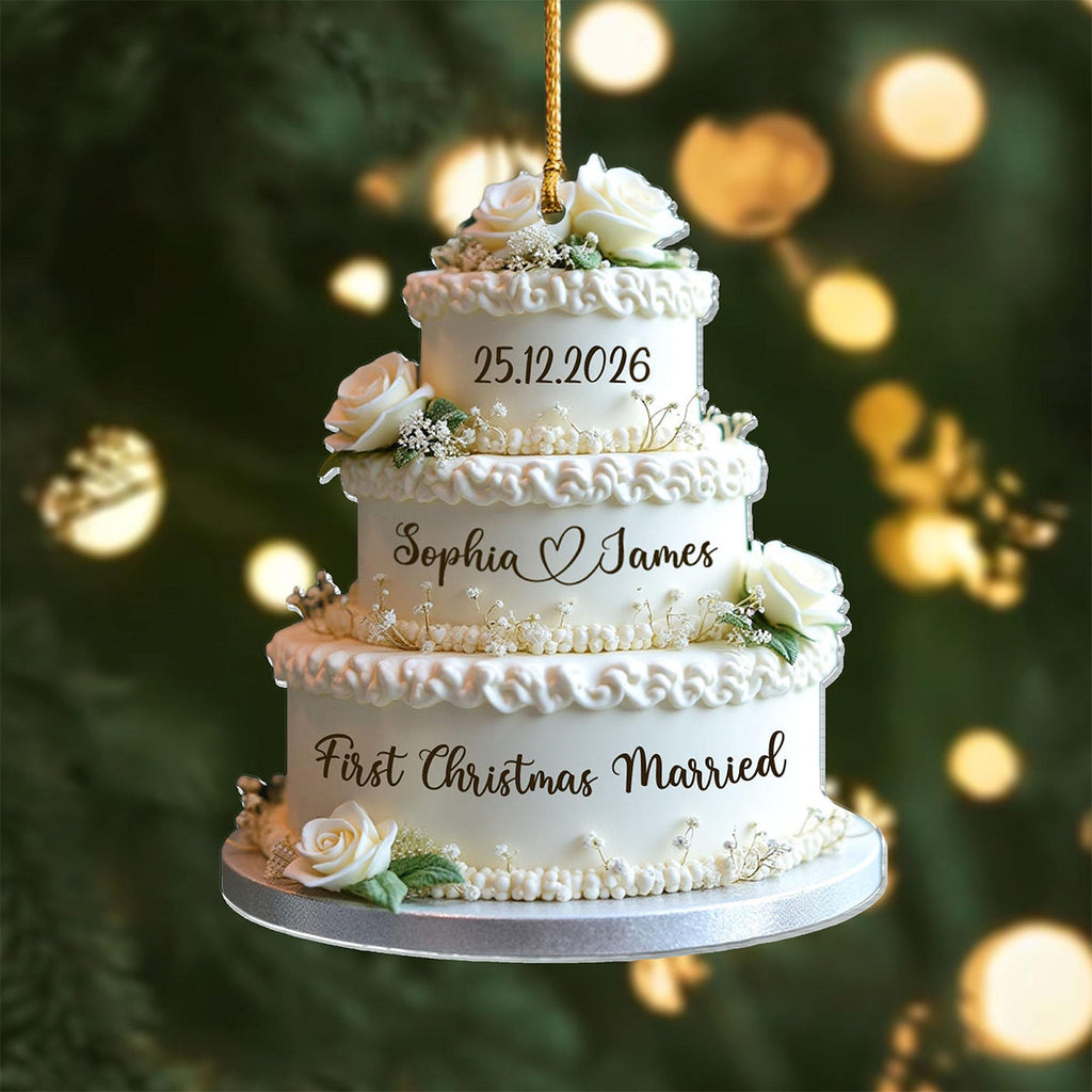 Personalized Wedding Cake First Christmas Married Ornament - Custom Mr & Mrs Name Wedding Ornament