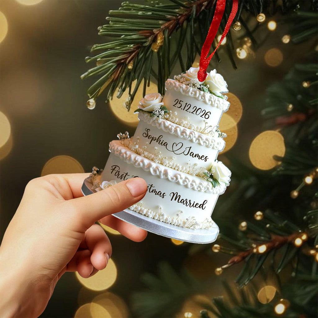Personalized Wedding Cake First Christmas Married Ornament - Custom Mr & Mrs Name Wedding Ornament