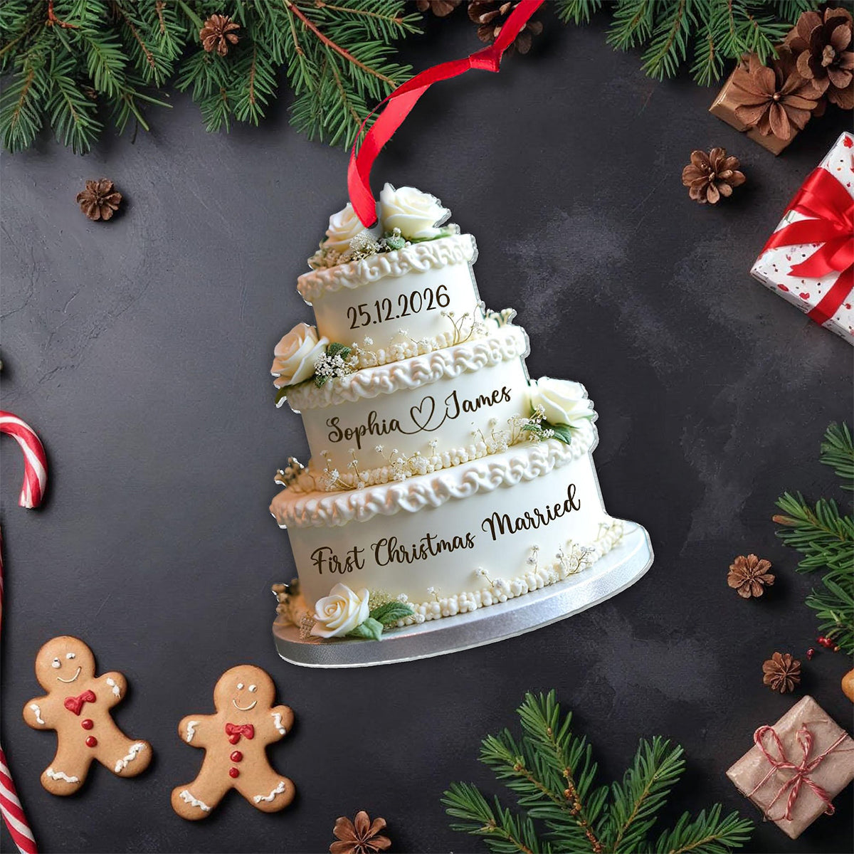 Personalized Wedding Cake First Christmas Married Ornament - Custom Mr & Mrs Name Wedding Ornament