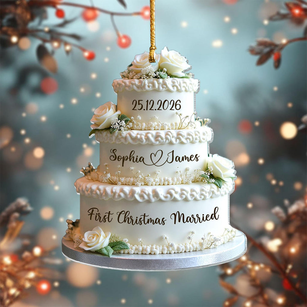 Personalized Wedding Cake First Christmas Married Ornament - Custom Mr & Mrs Name Wedding Ornament