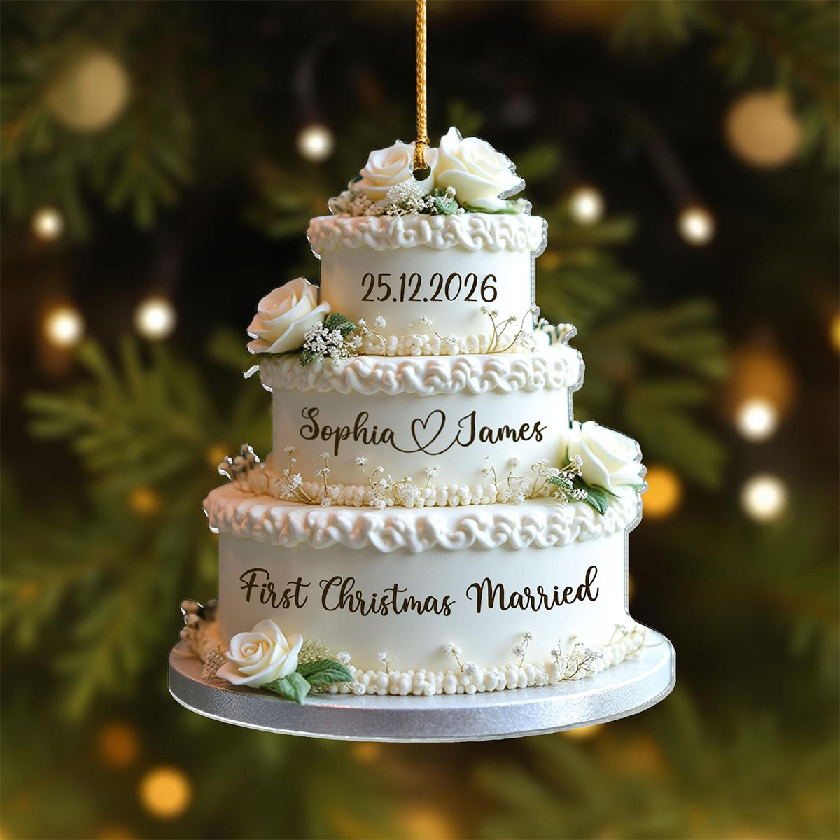 Personalized Wedding Cake First Christmas Married Ornament - Custom Mr & Mrs Name Wedding Ornament