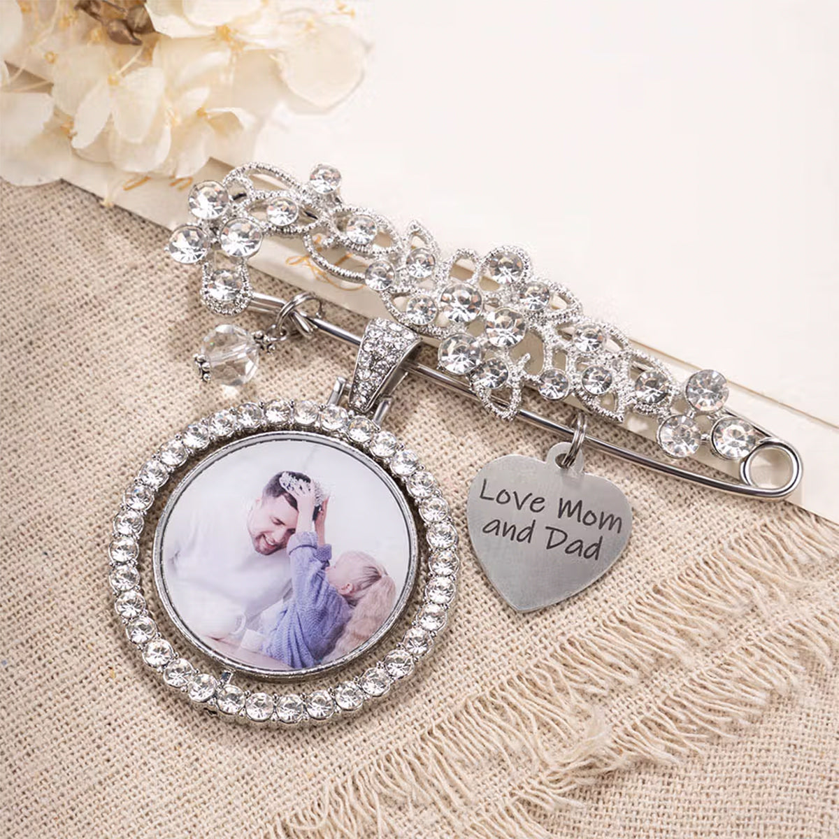 Today a Beautiful Bride Tomorrow a Loving Wife Always My Wonderful Daughter - Personalized Engraved Bouquet Charm Pin Brooch