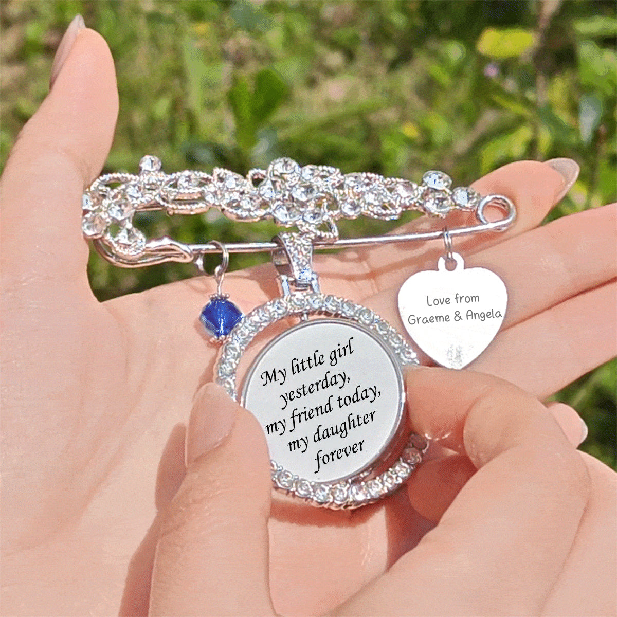 Today a Beautiful Bride Tomorrow a Loving Wife Always My Wonderful Daughter - Personalized Engraved Bouquet Charm Pin Brooch
