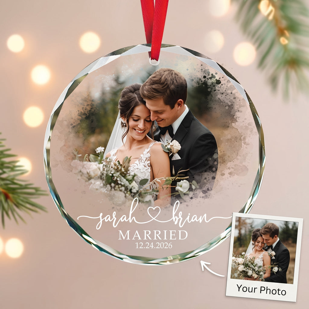 First Christmas Married,Engaged - Personalized Glass Ornament - Gifts for Couples