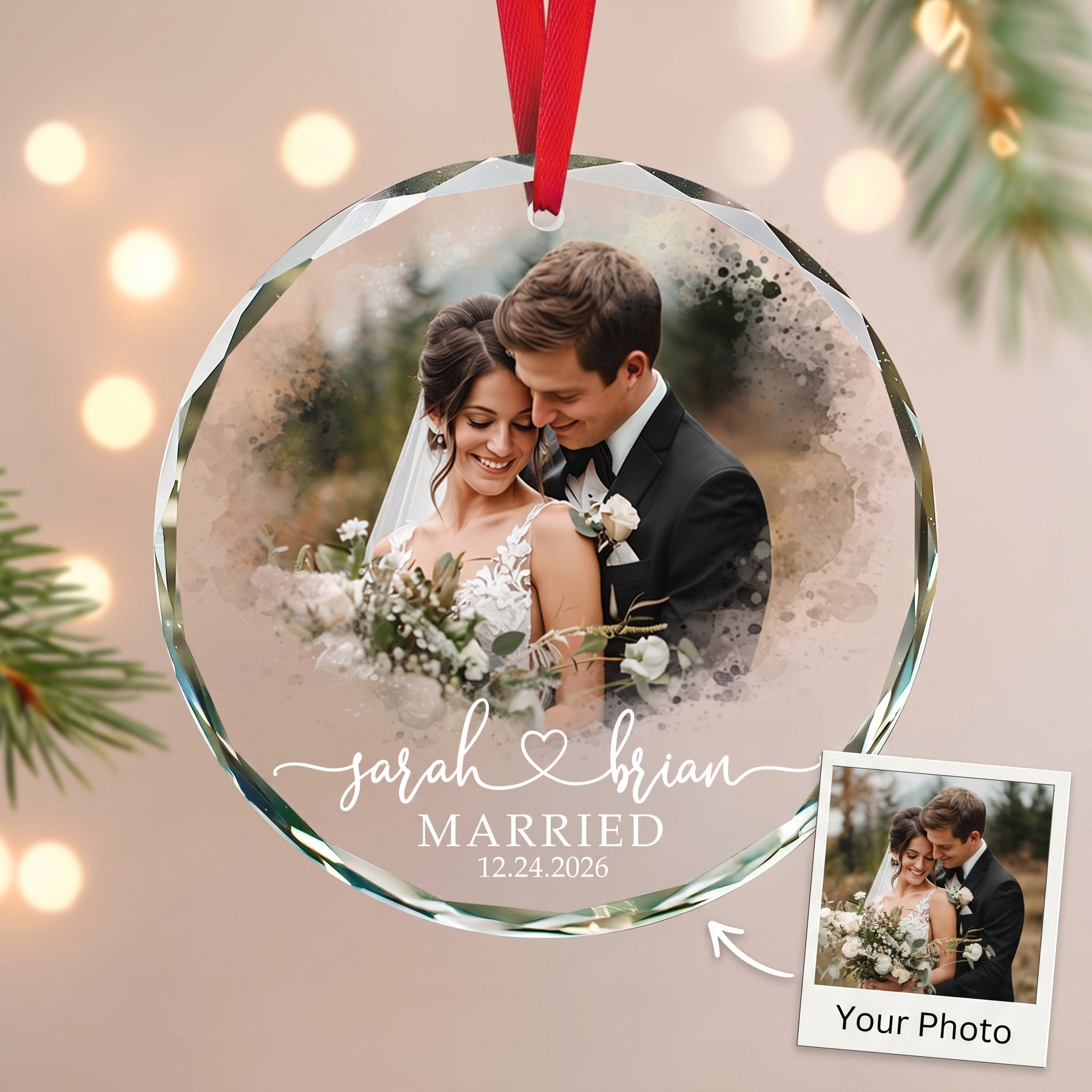 First Christmas Married,Engaged - Personalized Glass Ornament - Gifts for Couples