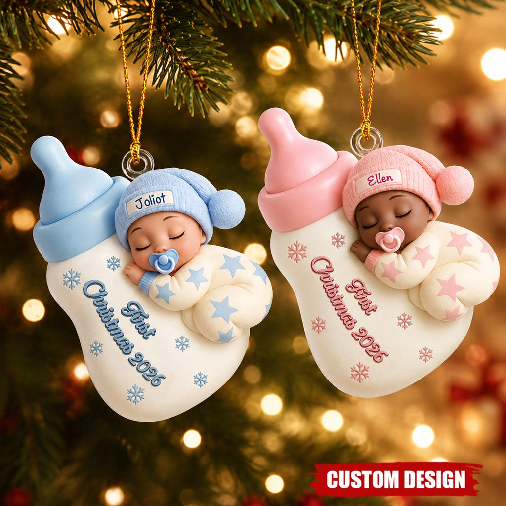 Custom Sleeping Baby's First Christmas- Personalized Newborn Acrylic Ornament