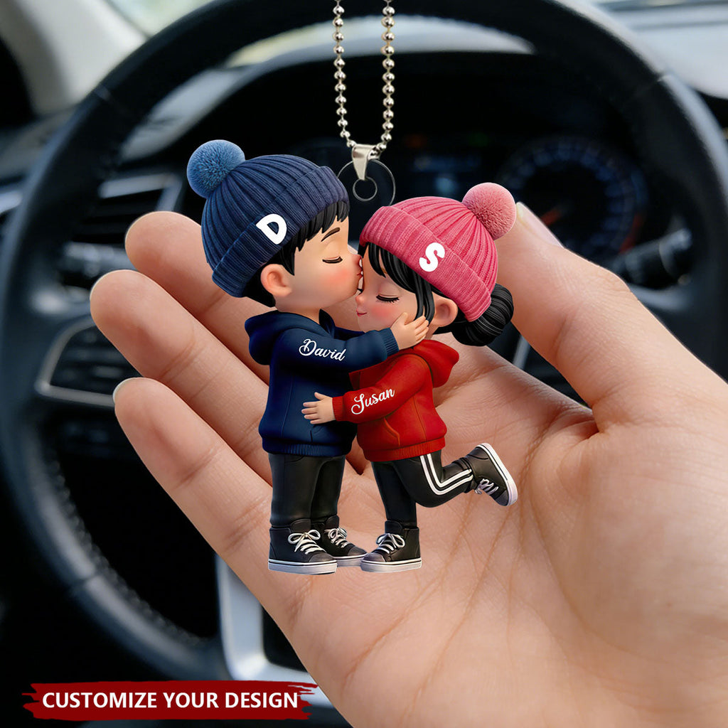 Personalized Acrylic Car Ornament, Kissing Couple Car Charm in Soft Colors, Romantic Gift for Couple
