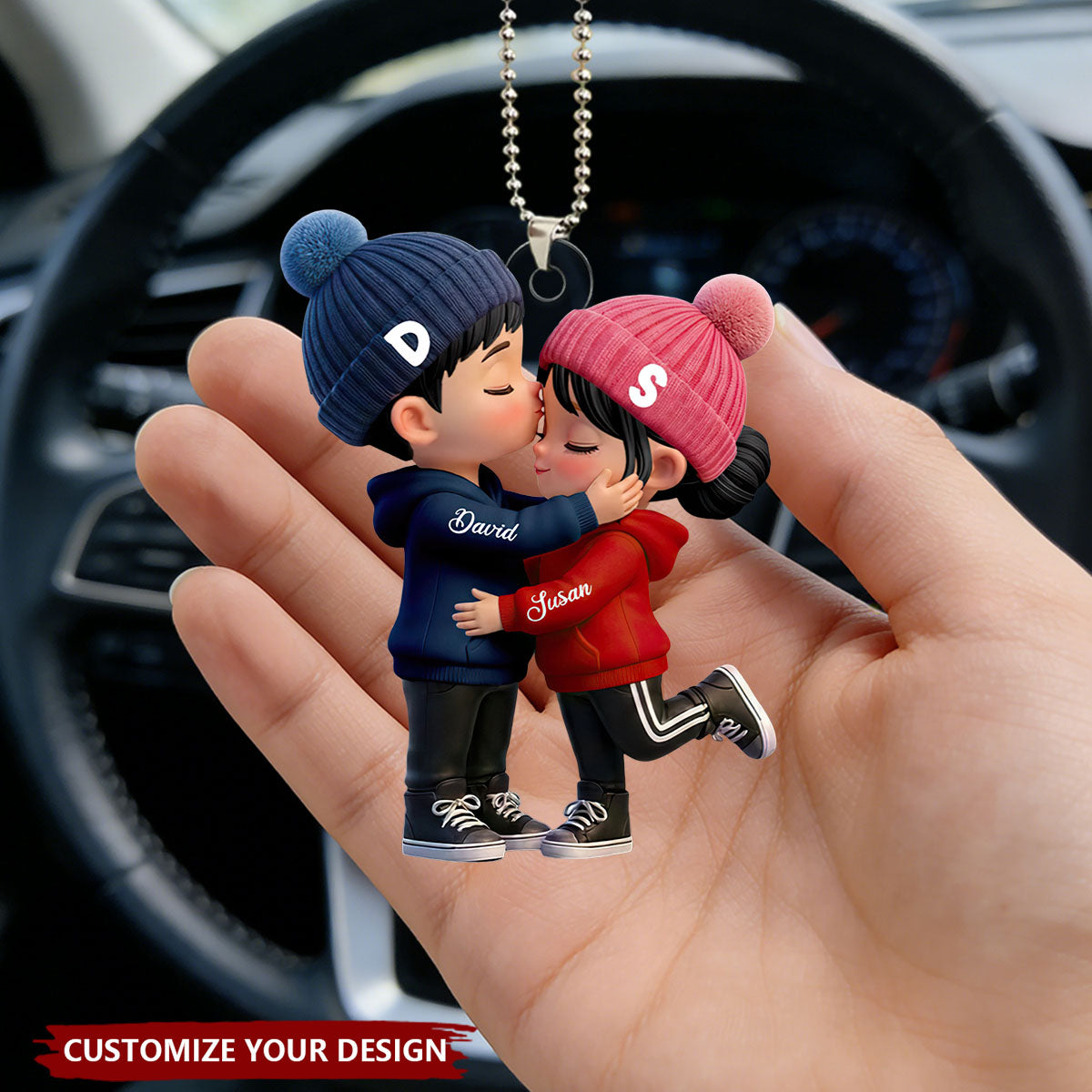 Personalized Acrylic Car Ornament, Kissing Couple Car Charm in Soft Colors, Romantic Gift for Couple