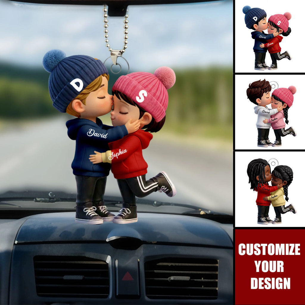 Personalized Acrylic Car Ornament, Kissing Couple Car Charm in Soft Colors, Romantic Gift for Couple