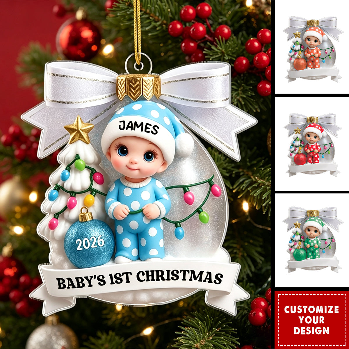 Personalized First Christmas Ornaments for Newborns - Baby's 1st Christmas Ornament