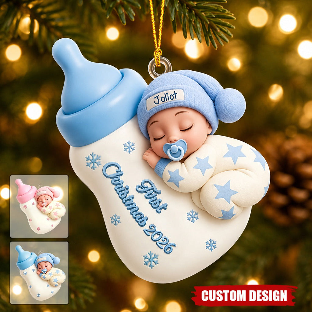 Custom Sleeping Baby's First Christmas- Personalized Newborn Acrylic Ornament