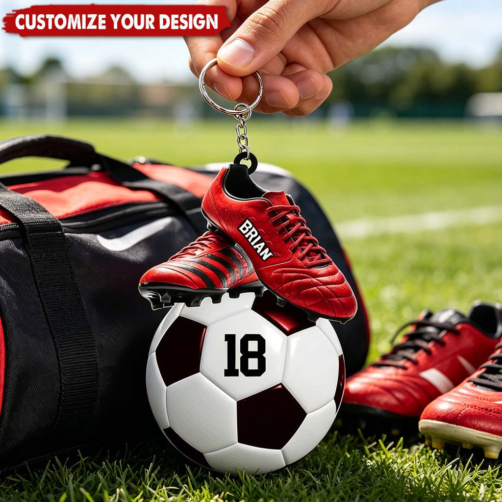 Personalized Soccer/Football Keychain: Custom Name & Number, Unique Gift for Soccer/Football Lovers