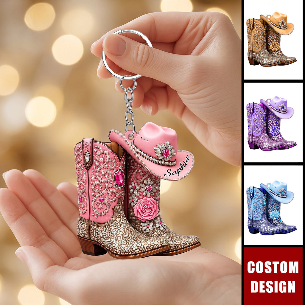 Personalized Cowgirl Boots Acrylic Keychain, CowGirl/ Cowboy Gifts