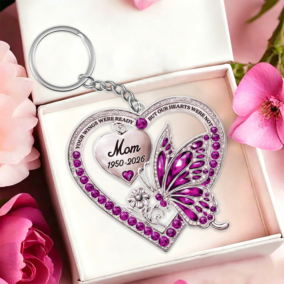 Personalized Your Wings Were Ready Acrylic Keychain - Memorial Gifts for Loss of Mom/Dad