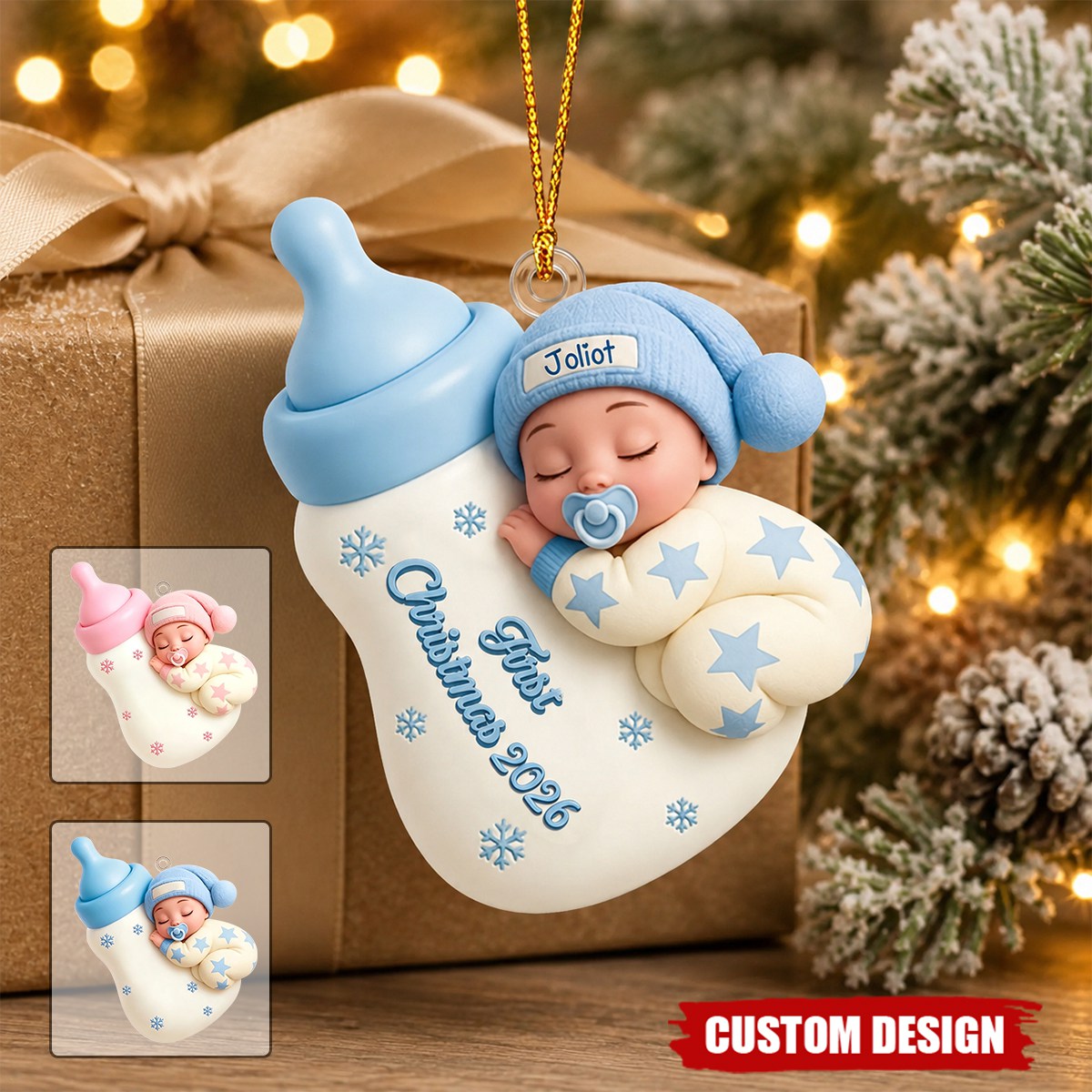 Custom Sleeping Baby's First Christmas- Personalized Newborn Acrylic Ornament