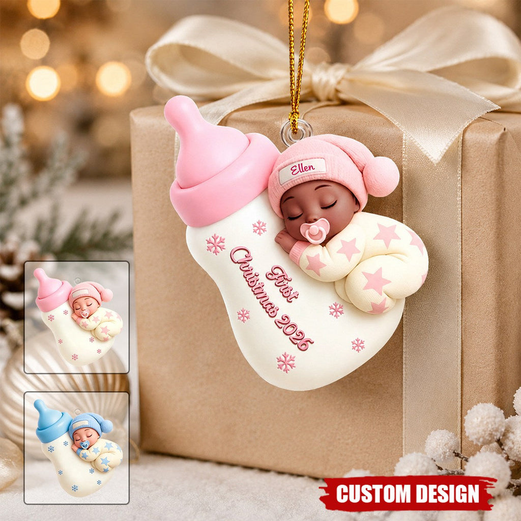 Custom Sleeping Baby's First Christmas- Personalized Newborn Acrylic Ornament