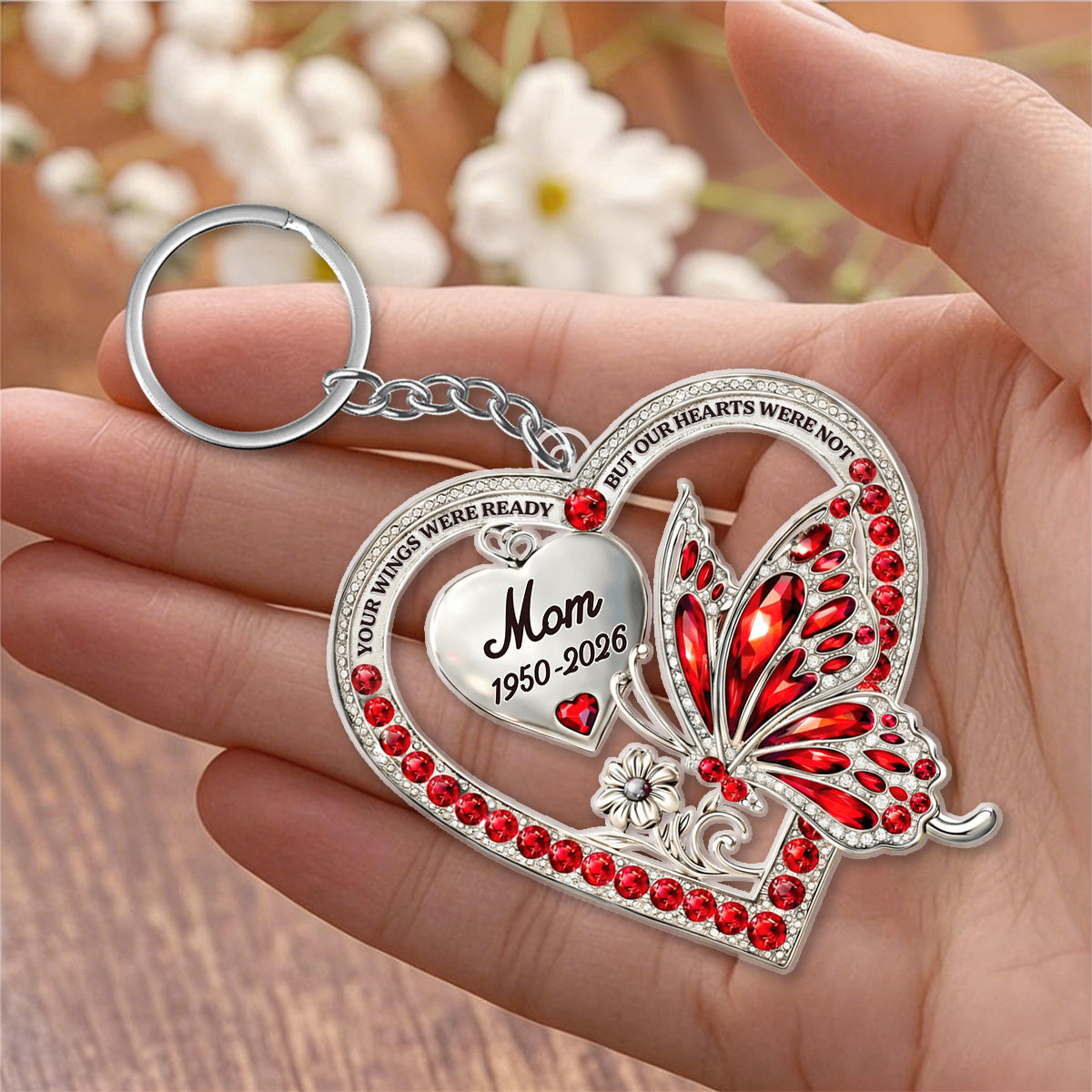 Personalized Your Wings Were Ready Acrylic Keychain - Memorial Gifts for Loss of Mom/Dad
