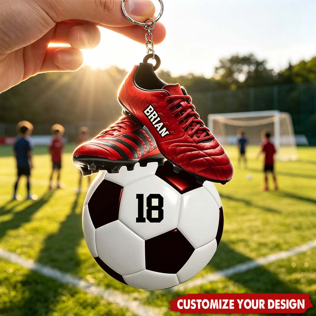 Personalized Soccer/Football Keychain: Custom Name & Number, Unique Gift for Soccer/Football Lovers