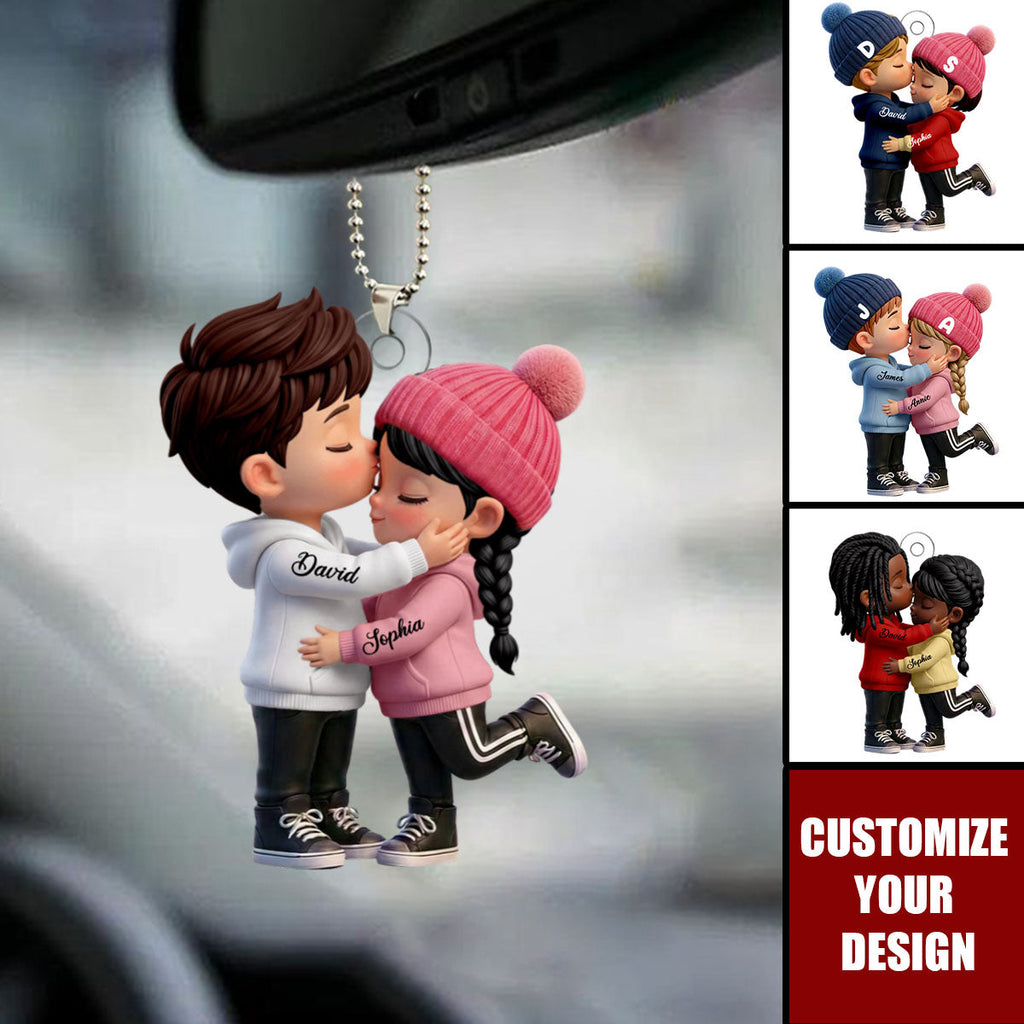 Personalized Acrylic Car Ornament, Kissing Couple Car Charm in Soft Colors, Romantic Gift for Couple