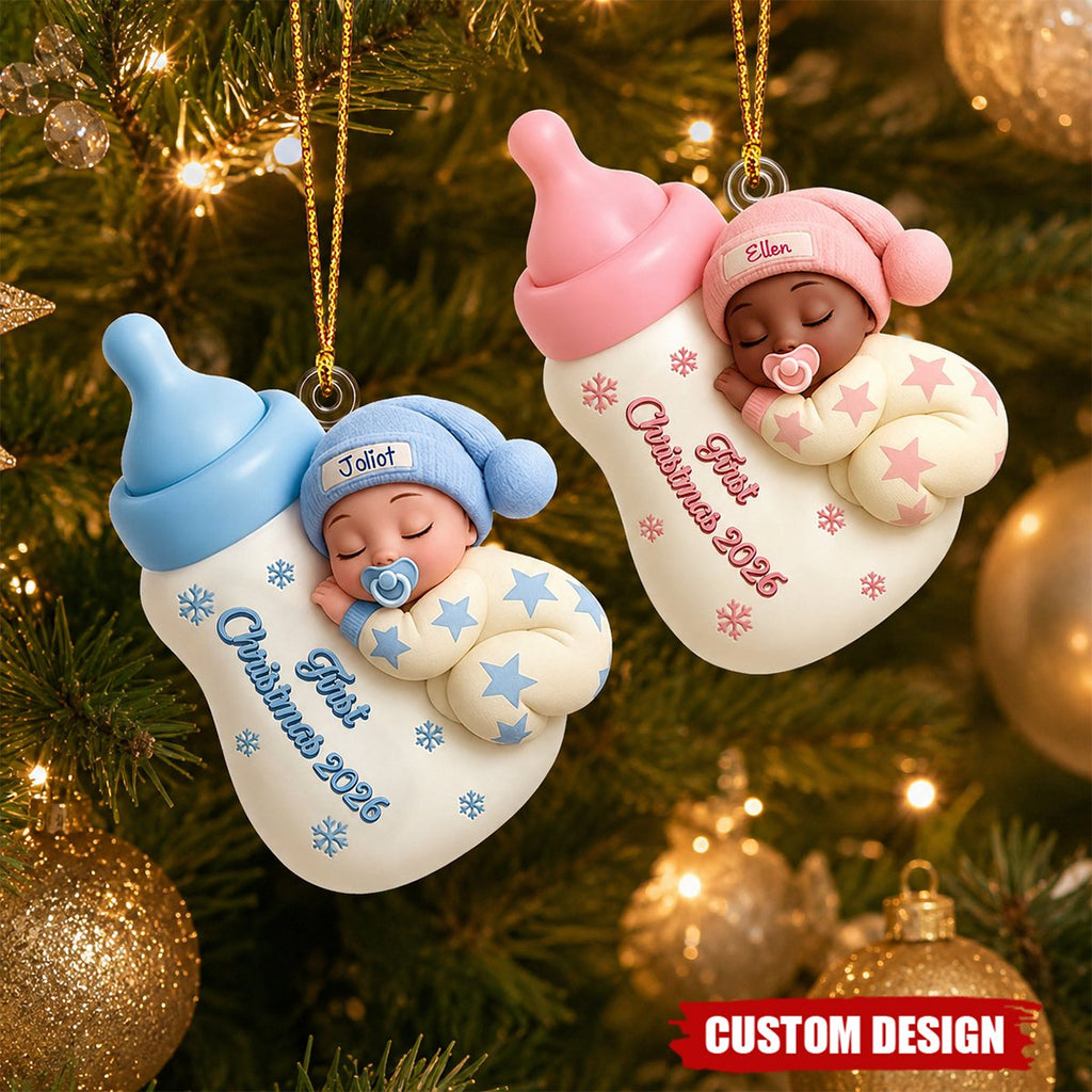 Custom Sleeping Baby's First Christmas- Personalized Newborn Acrylic Ornament
