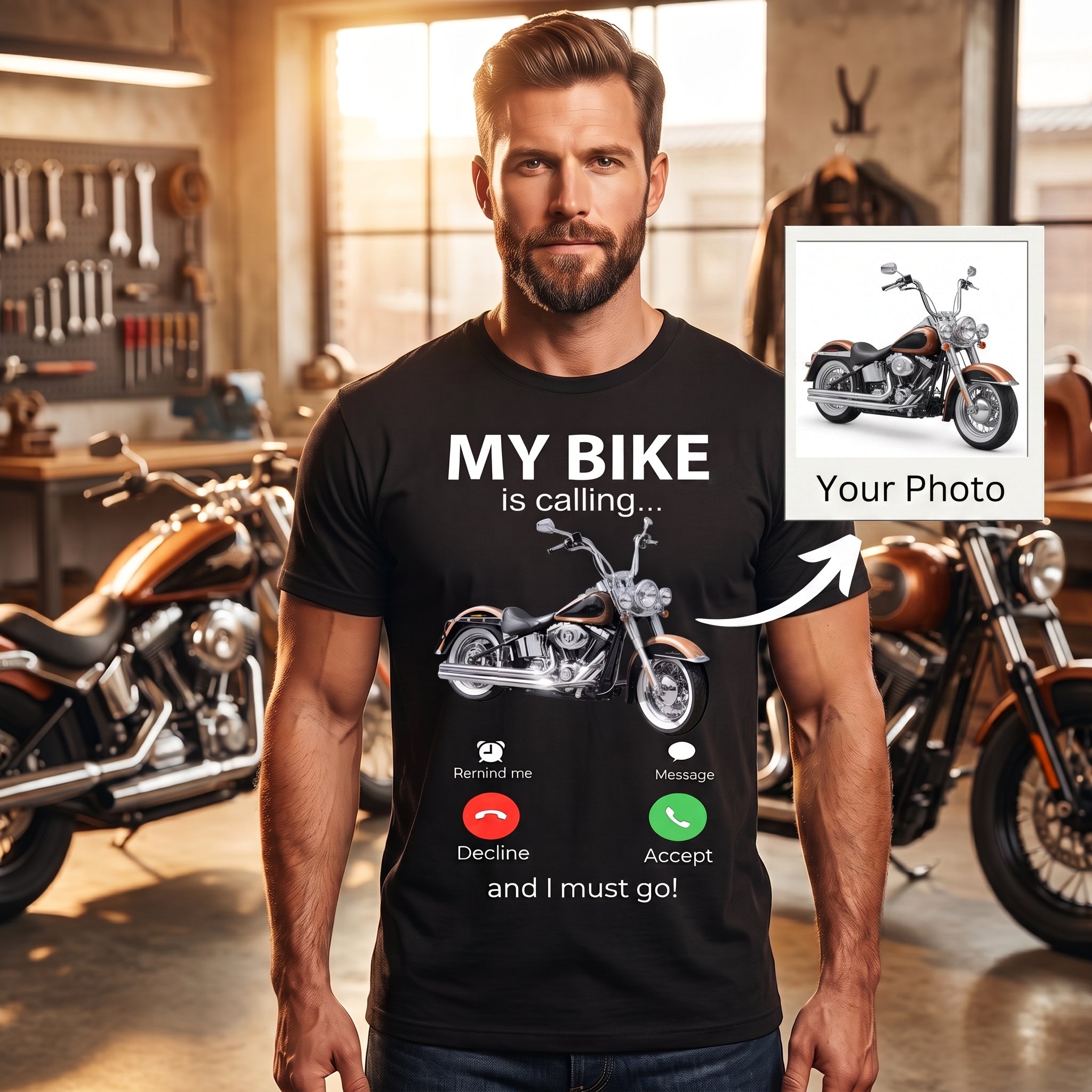 Motorcycle Personalized Photo T-shirt - Biker Funny T-shirt