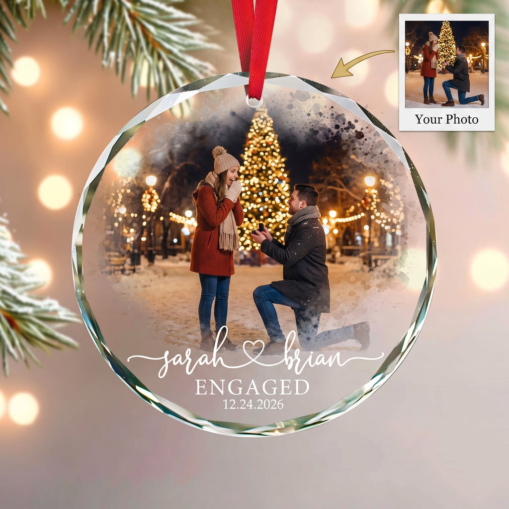 First Christmas Married,Engaged - Personalized Glass Ornament - Gifts for Couples