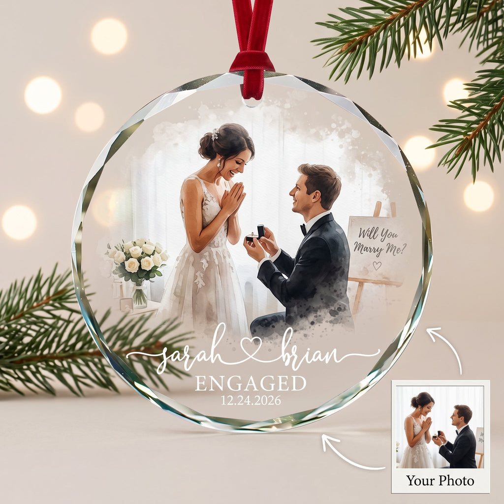 First Christmas Married,Engaged - Personalized Glass Ornament - Gifts for Couples