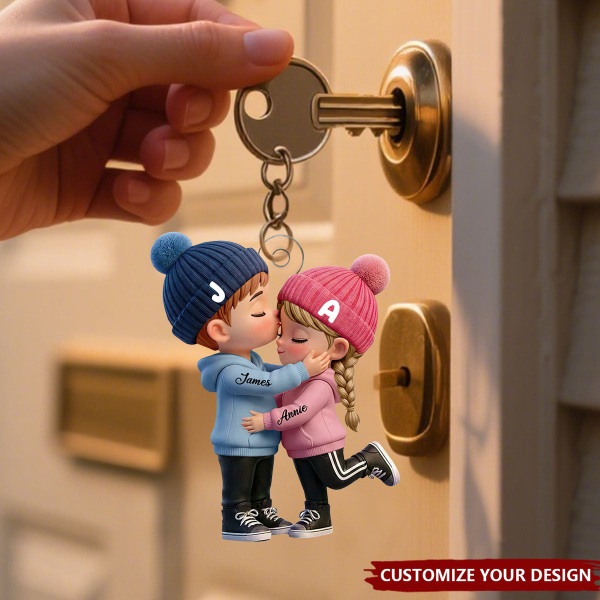 Personalized Cute Cartoon Kissing Couple Keychain, Unique Gift for Couple