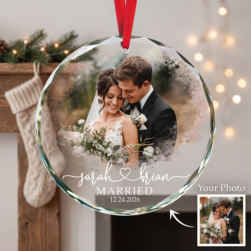 First Christmas Married,Engaged - Personalized Glass Ornament - Gifts for Couples