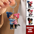 Personalized Cute Cartoon Kissing Couple Keychain, Unique Gift for Couple