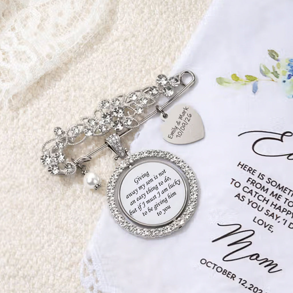 Today a Beautiful Bride Tomorrow a Loving Wife Always My Wonderful Daughter - Personalized Engraved Bouquet Charm Pin Brooch