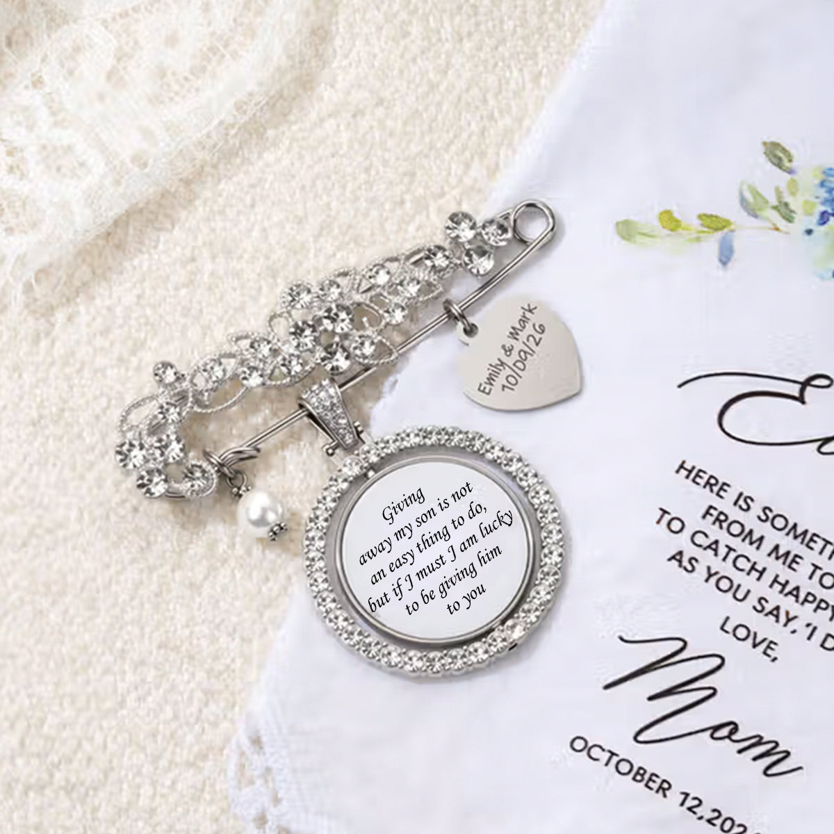 Today a Beautiful Bride Tomorrow a Loving Wife Always My Wonderful Daughter - Personalized Engraved Bouquet Charm Pin Brooch