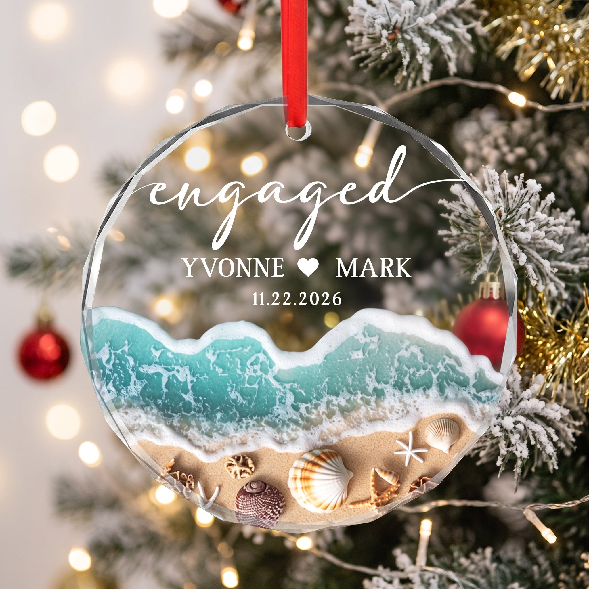 Personalized Beach Engaged Married Ornament  - Gifts for Couples