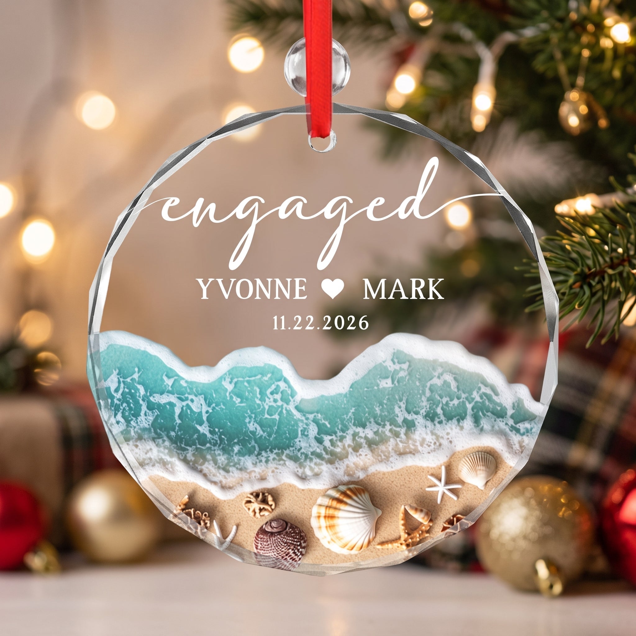 Personalized Beach Engaged Married Ornament  - Gifts for Couples