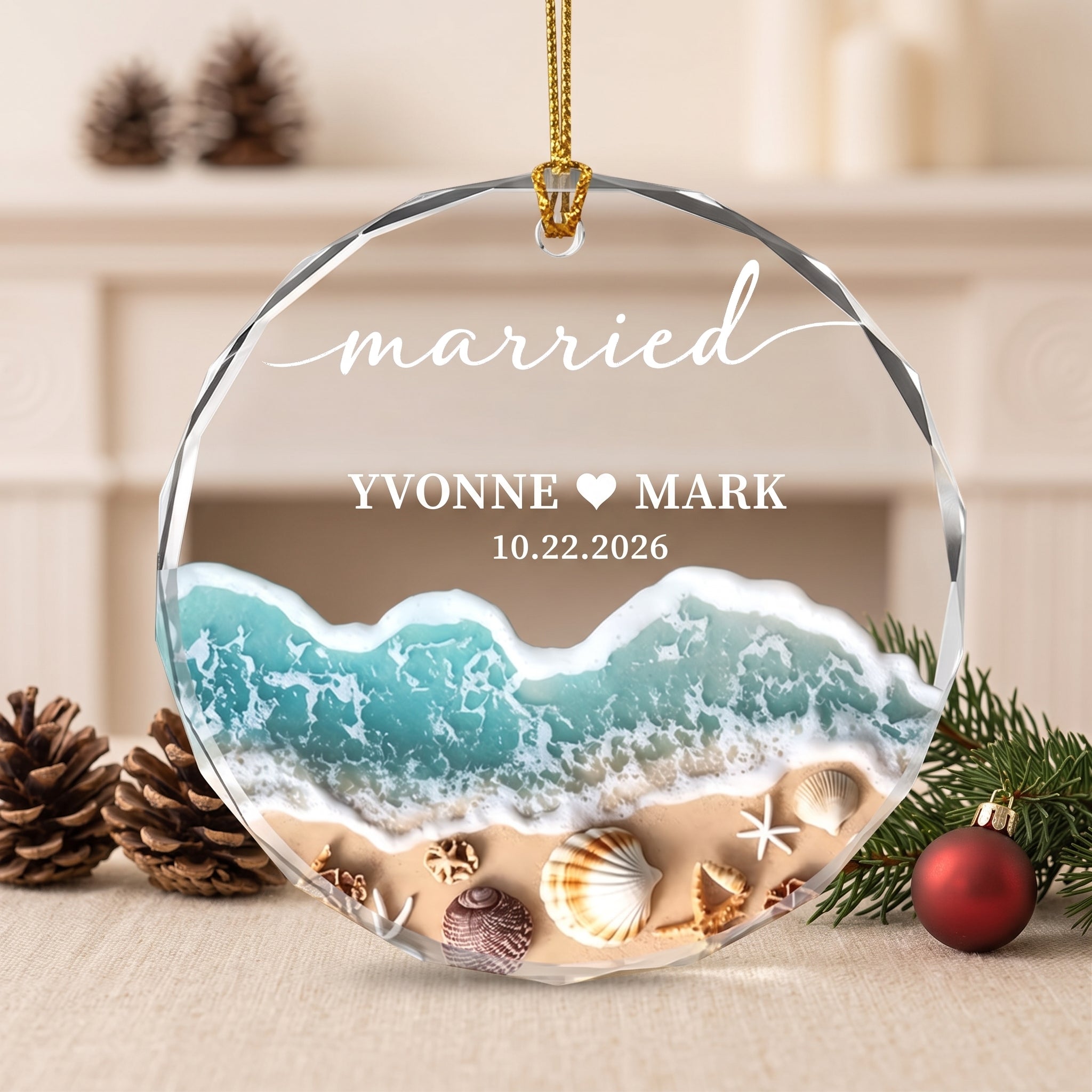 Personalized Beach Engaged Married Ornament  - Gifts for Couples