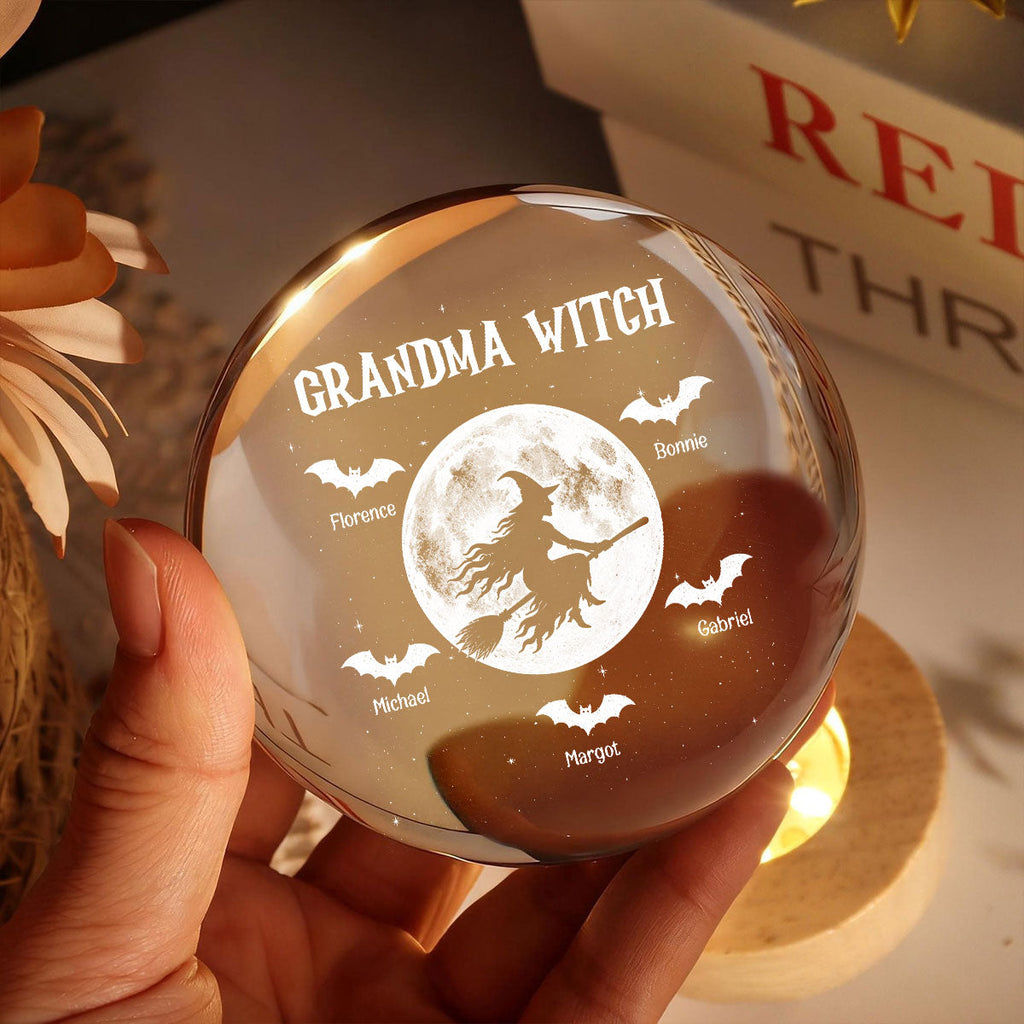 Grandma Witch With Kids - Personalized Crystal Ball Night Light - Halloween Gift