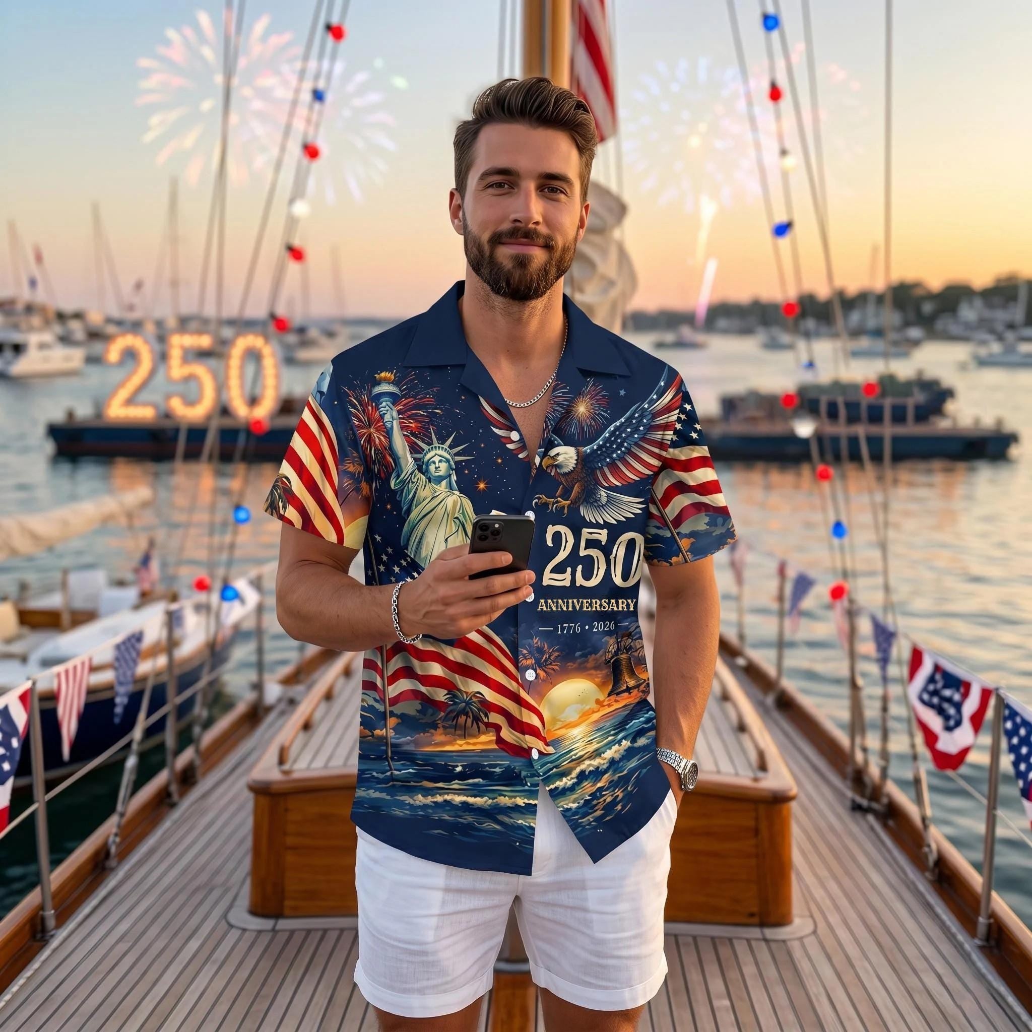 Men's Hawaiian Shirt America's Freedom 250th Anniversary