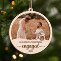 Personalized First Christmas Engaged Married 2 Layered Wooden Ornament